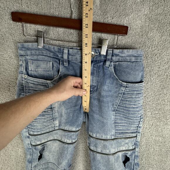 Southpole Jeans Mens 32x30 Acid Wash Skinny Moto Biker Ribbed Zip Distressed - Picture 14 of 16